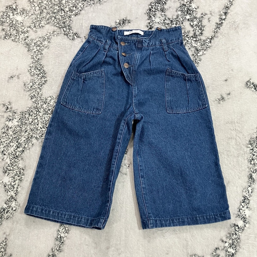 JEN Womens Size 7 Denim Bermuda Shorts High Rise Pleated Wide Leg Button Fly